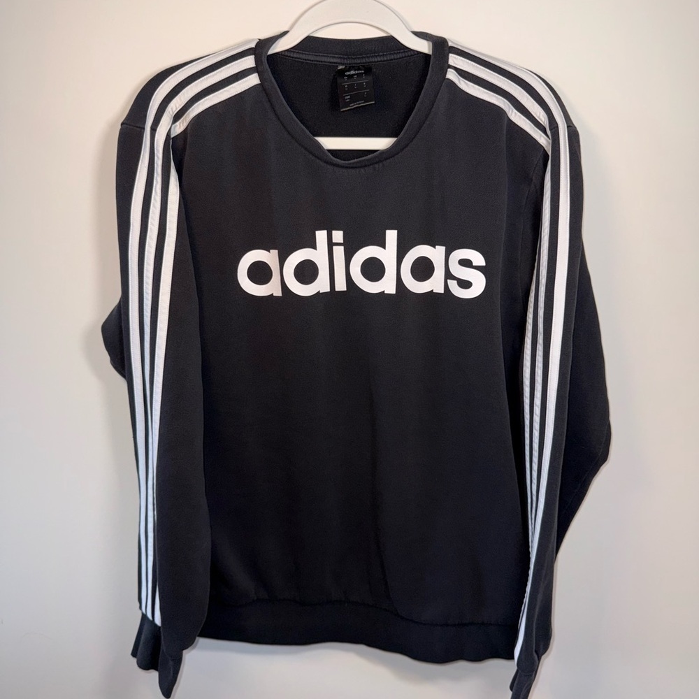 Adidas Women Striped Classics Logo Black pullover Crew Neck Sweater Size Medium